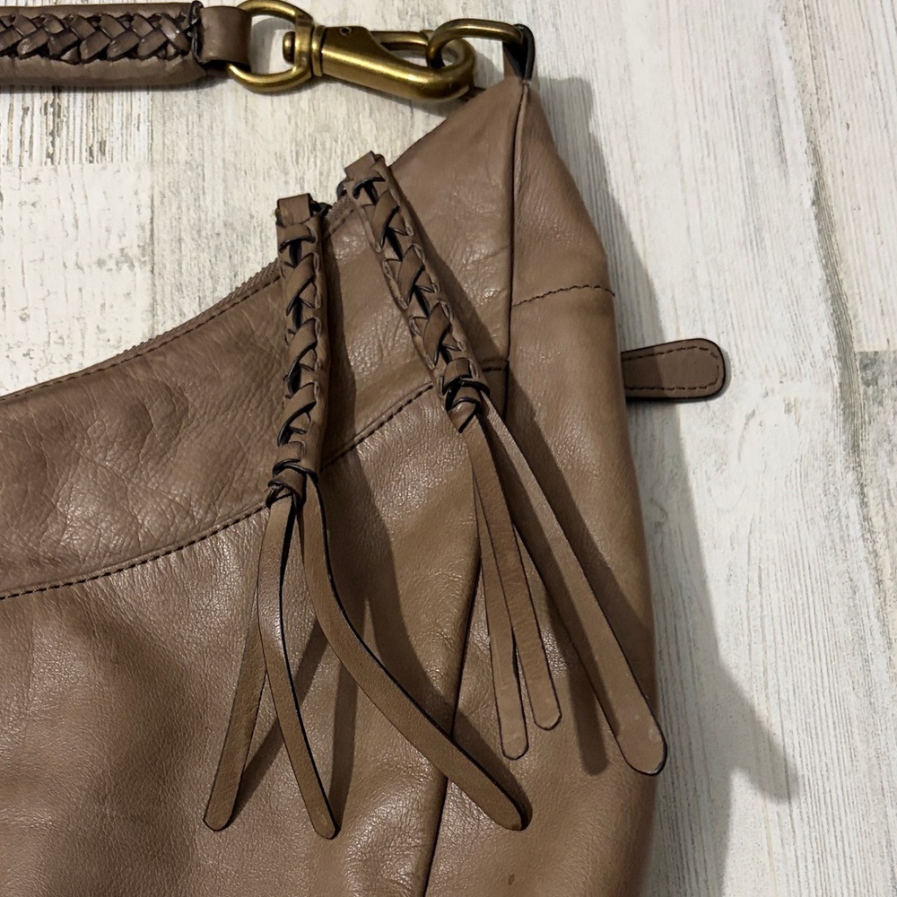 Frye Jennie Taupe Hobo Leather  Bag with Braided Strap - Picture 2 of 16